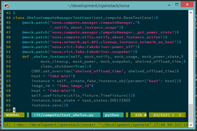 Screenshot of Vim in tmux