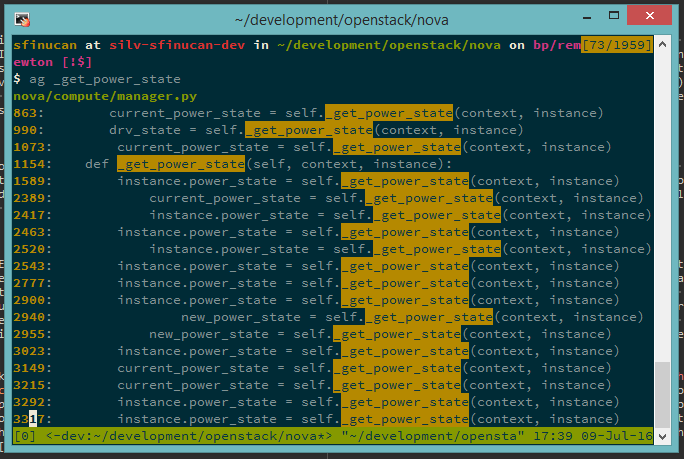 Screenshot of ag in tmux