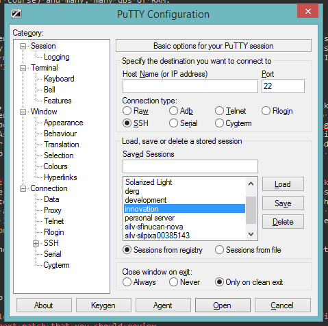 Screenshot of PuTTYTray