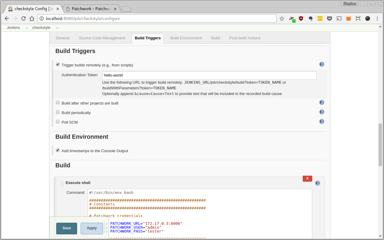 Screenshot of Build Triggers configuration