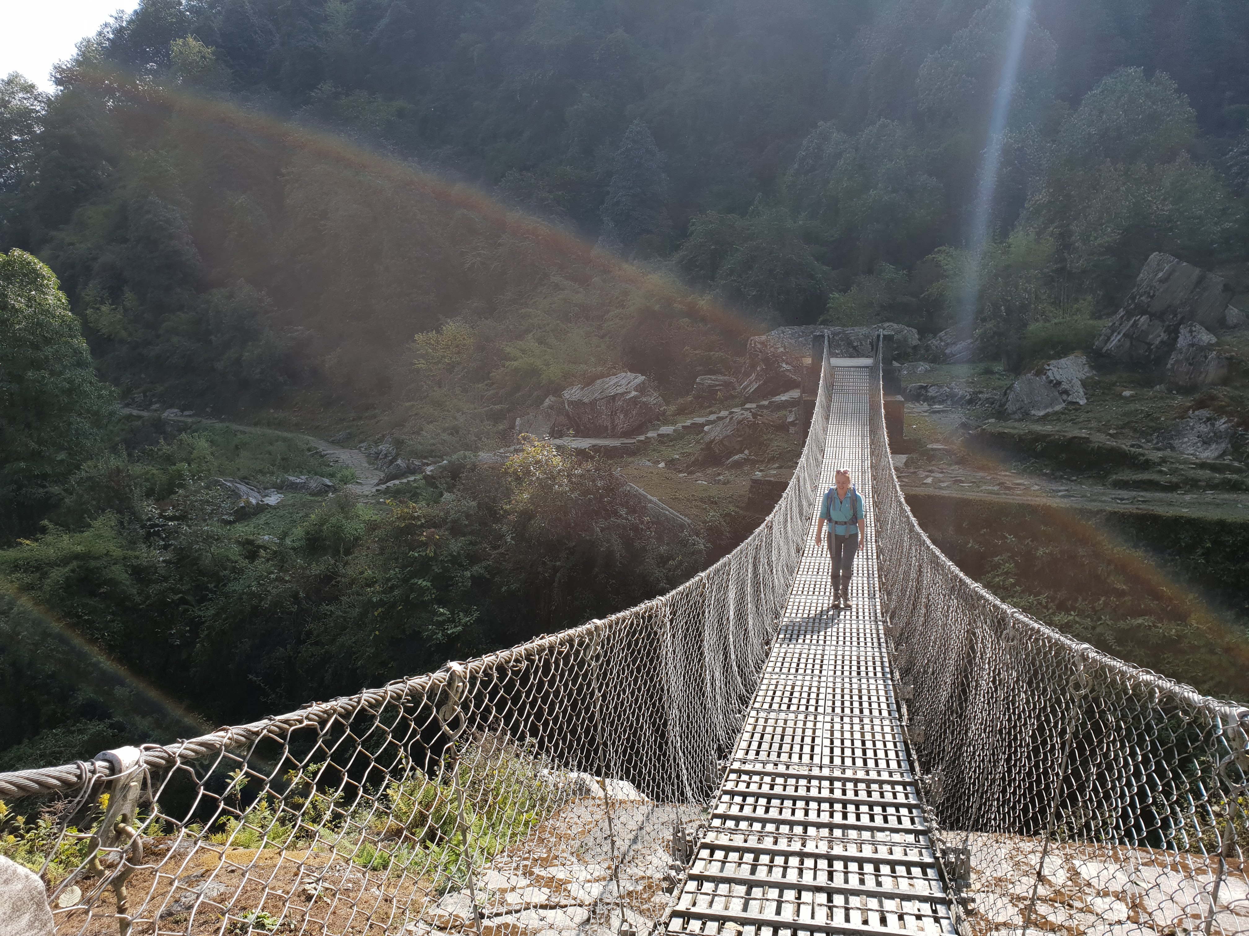 One of the many steel &ldquo;rope bridges&rdquo; we crossed on our way. Most of these were provided by the Gurkhas.