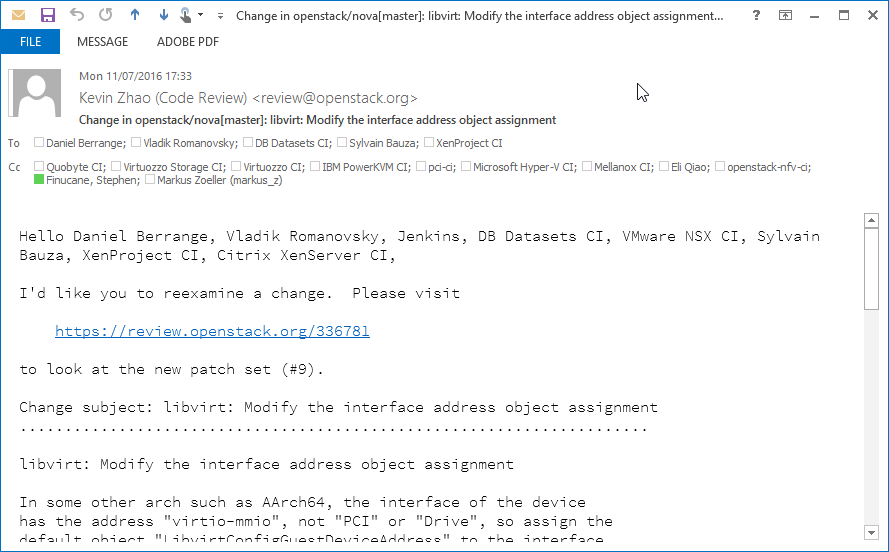 Screenshot of plain text email with correctly configured Outlook